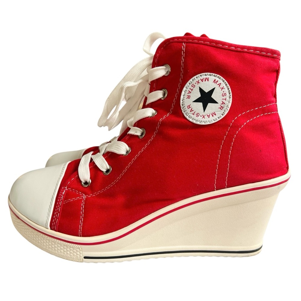 Red High-Top Wedge Sneaker